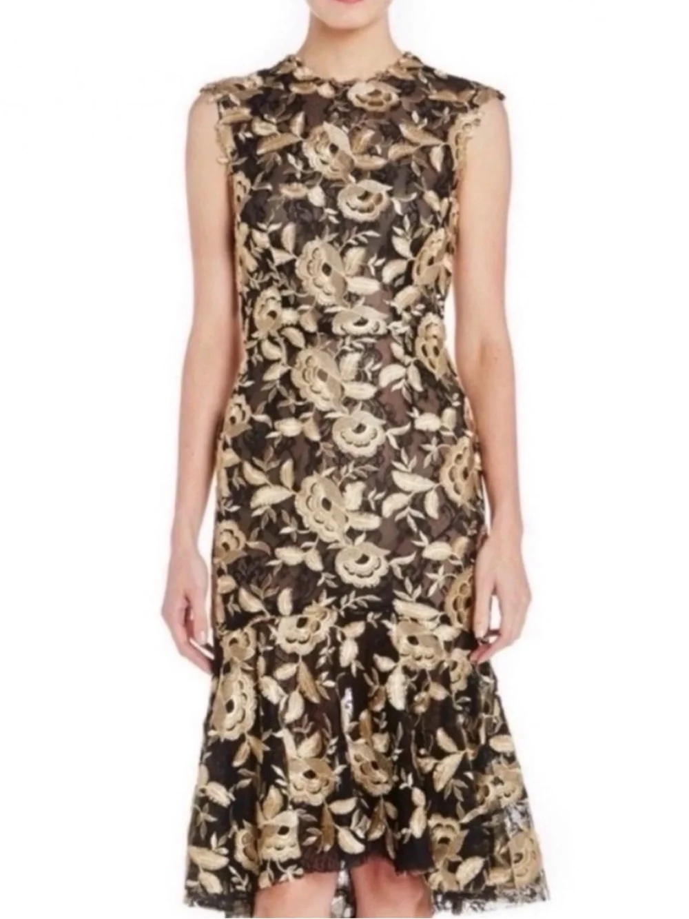 NWT Monique L’huillier Noir Embroidered Lace Dress- 4 - Picture 3 of 16